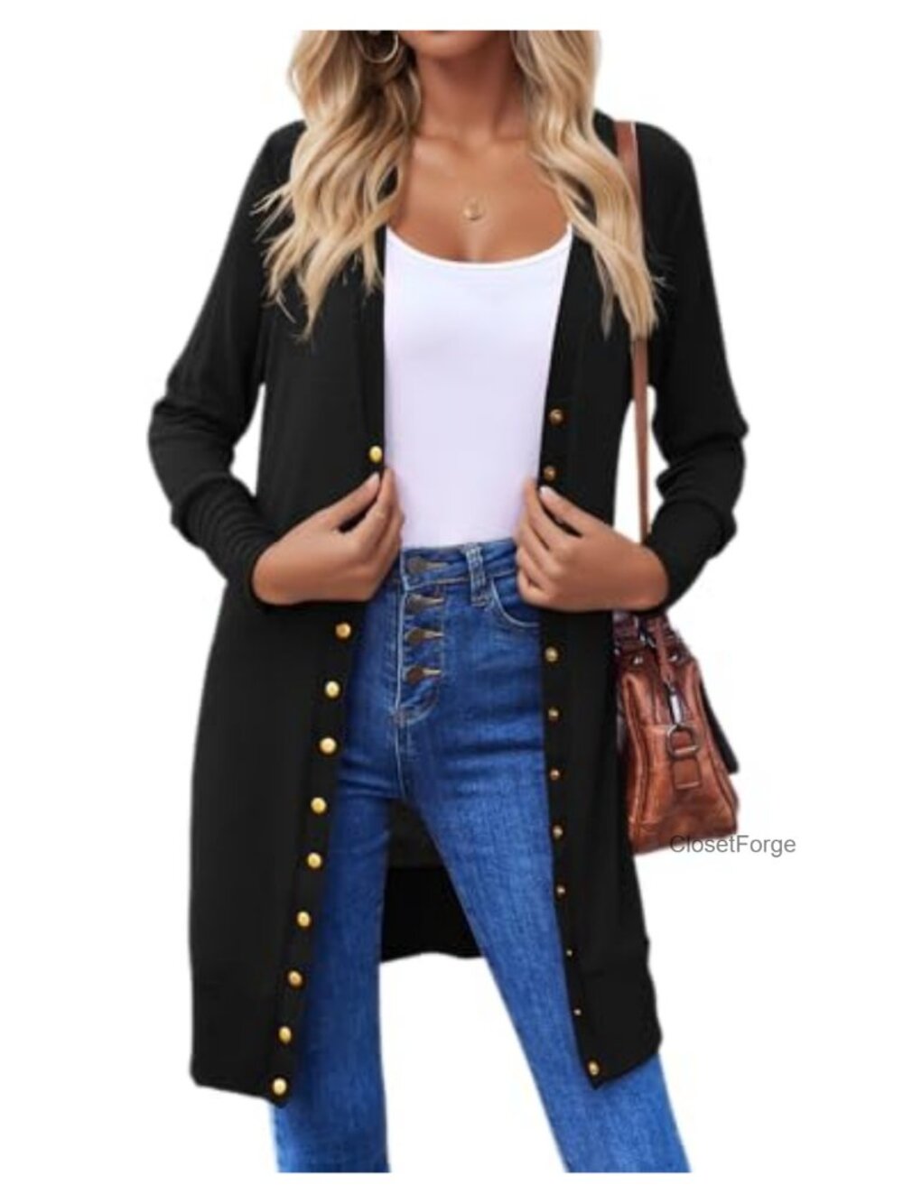 Women's Lightweight Cardigan V-Neck Long Sleeve Ribbed Knit Cotton Blend Button